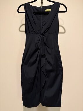 Nicole Miller Vintage Black Twist Front Detail Sleeveless V neck Midi Dress